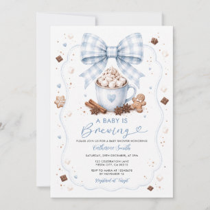 Invitation Faire Babiller Bébé Ruban Bleu Chocolat Chaud Baby