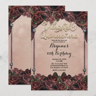 Invitation Faire Brun Rouille Roses Élégant Quinceañera 15e 