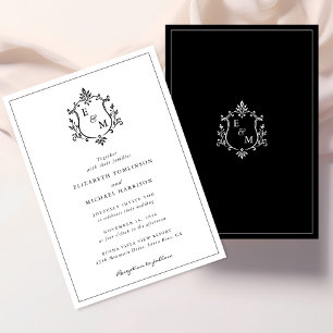 Invitation Faire Crête Monogramme Mariage Noir Et Blanc