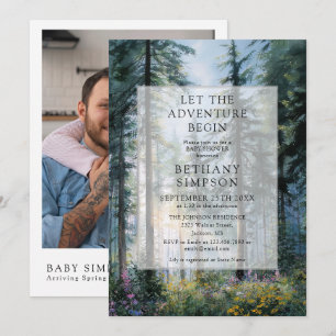 Invitation Faire débuter l'aventure forêt photo code QR Baby 