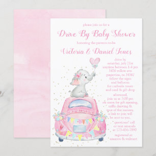 Invitation Faire défiler la fête de bébé éléphant aquarelle f