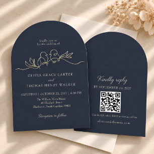Invitation Faire Dessiner Des Oiseaux D'amour Bleu Marine QR