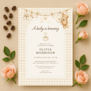 Invitation Faire du café pour bébé Shower à thème gingham