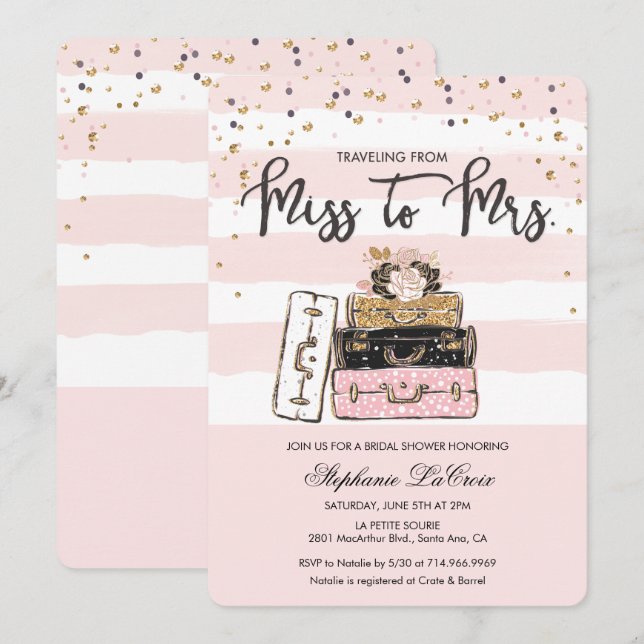 Invitation Faire du voyage de Mademoiselle à Madame Invitatio (Devant / Derrière)