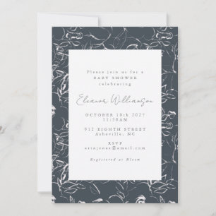 Invitation Faire Fleurs Botaniques Gris Foncé Baby Shower