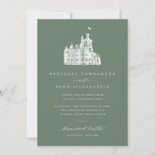 Invitation Faire illustration Mariage au château vert sauge é