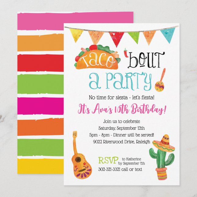 Invitation Faire la fête autour d'un Taco (Devant / Derrière)