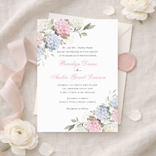Invitation Faire Mariage aux Hortensias Roses et Bleus 
