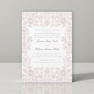 Invitation Faire Mariage Floral Rose Oiseau Damassé