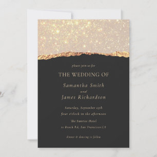Invitation Faire Mariage Marbre Noir Paillettes D'or 