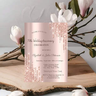 Invitation Faire Mariage Pailleté Moderne Or Rose Anniversair