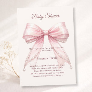 Invitation Faire part Baby Shower fille élégant perles d'ivoi