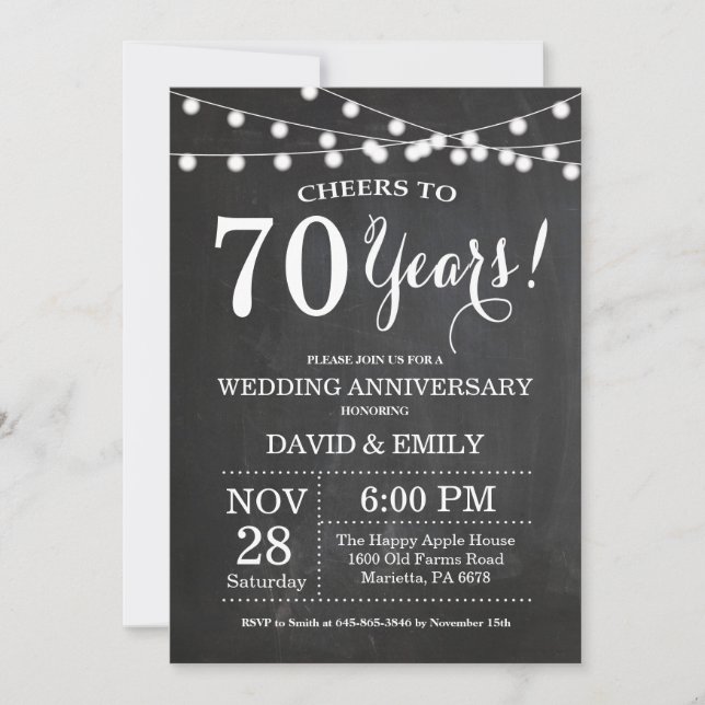 Invitation Faire part de 70e anniversaire de mariage sur tabl (Devant)