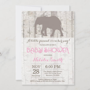 Invitation Faire part de Baby Shower Fille Éléphant Rustique