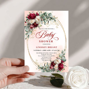 Invitation Faire part de Baby Shower Fleurs de Pivoines Rusti