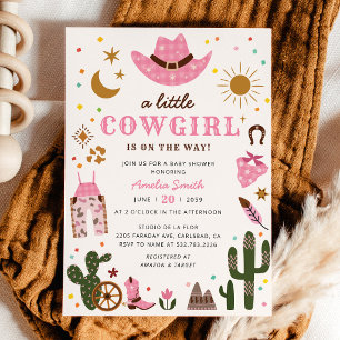 Invitation Faire part de Baby Shower Western Rose pour Petite