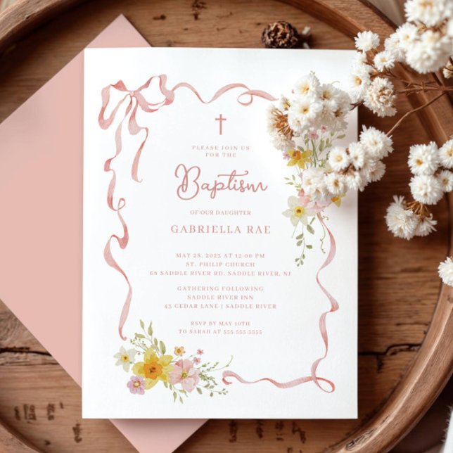Invitation Faire part de baptême floral rose (Créateur téléchargé)