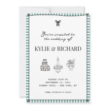 Faire part de bordure rayée sarcelle