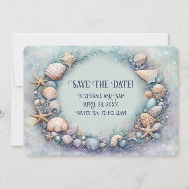 Invitation Faire part de couronne de coquillages de plage pou (Devant)