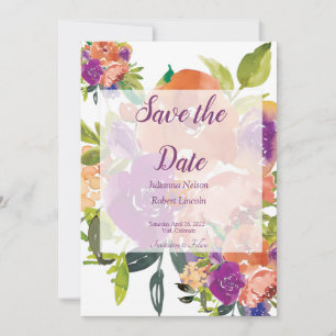 Invitation Faire part de date de mariage à motif floral aquar