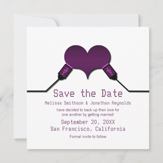 Invitation Faire part de date de mariage USB Love Connection, (Devant)