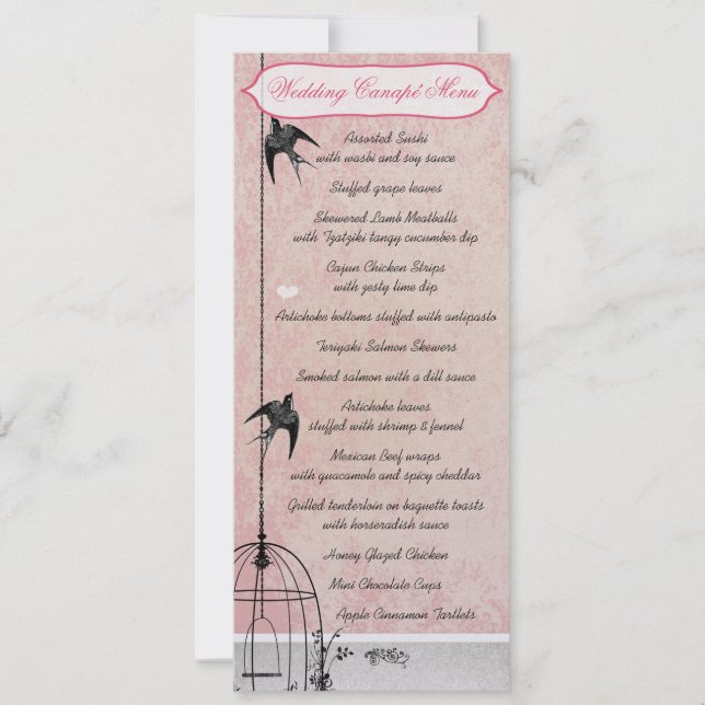 Invitation Faire part de mariage à la cage à oiseaux en rose  (Devant)
