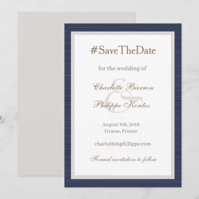 Invitation Faire part de mariage bleu blanc esperluette (Devant / Derrière)