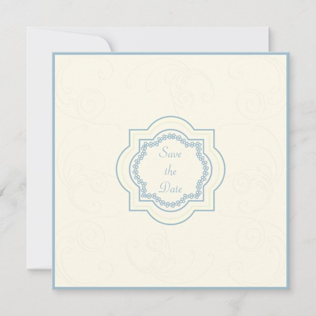 Invitation Faire part de mariage bleu et ivoire inspiré de l' (Devant)