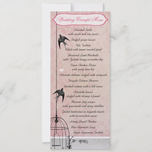 Invitation Faire part de mariage Cage à oiseaux rose damassé  (Devant)