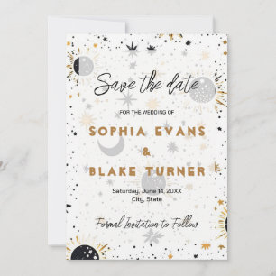 Invitation Faire part de mariage céleste noir et or 
