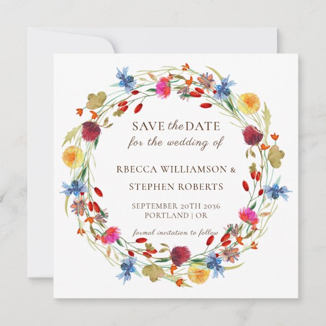 Invitation Faire part de mariage champêtre avec fleurs sauvag (Devant)