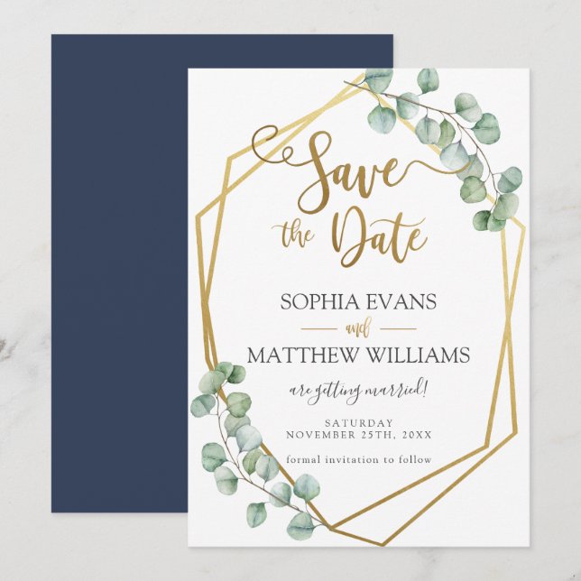 Invitation Faire part de mariage géométrique vert Eucalyptus  (Devant / Derrière)