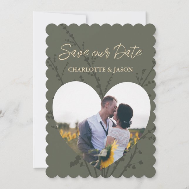 Invitation Faire part de mariage Olive Moderne avec cadre pho (Devant)