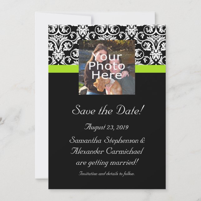 Invitation Faire part de mariage Photo Vert Chartreuse Damass (Devant)