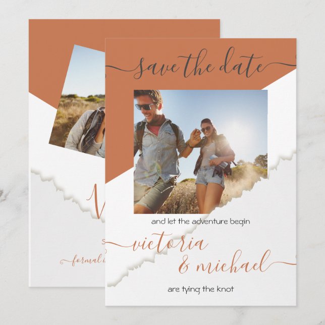 Invitation Faire part de mariage rustique aventure photo (Devant / Derrière)