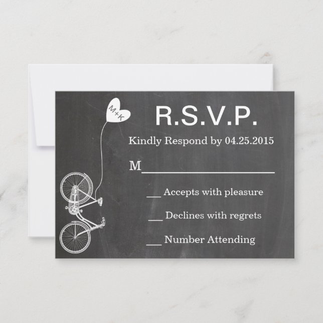 Invitation Faire part de mariage sur ardoise avec vélo et cœu (Devant)