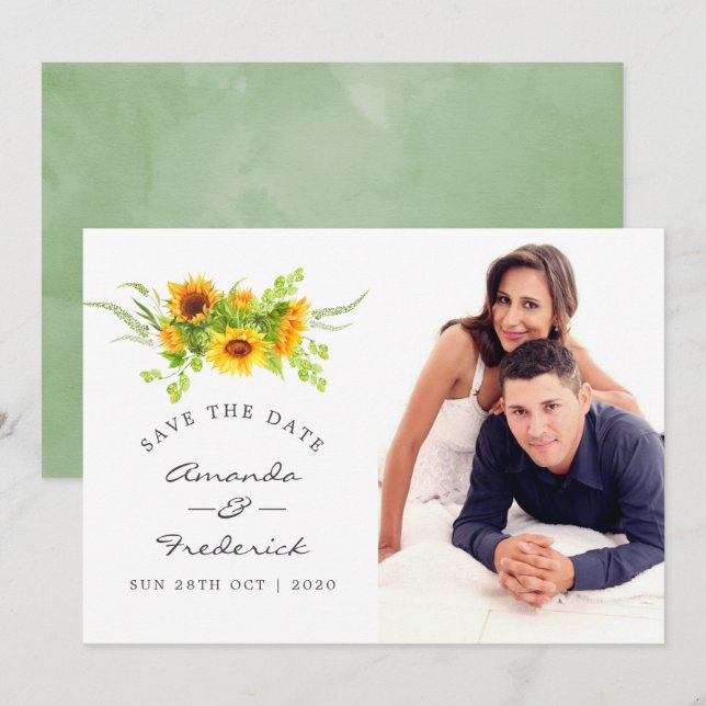 Invitation Faire part de mariage Tournesols aquarelle Bohème (Devant / Derrière)