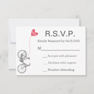 Invitation Faire part de mariage vélo et cœur R.S.V.P.