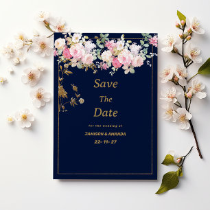 Invitation Faire part de mariage vintage fleurs pastel or ble