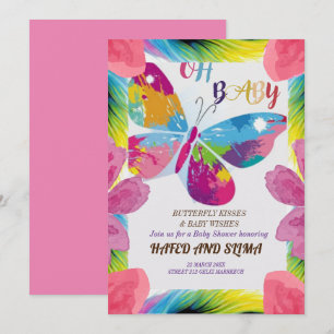Invitation Faire part de naissance papillon, Fête bébé papill