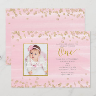 Invitation Faire part de naissance photo Blush Rose Gold ONE 