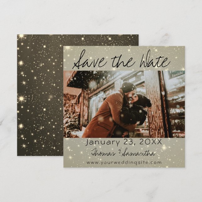 Invitation Faire part de photo de mariage d'hiver Save The Da (Devant / Derrière)