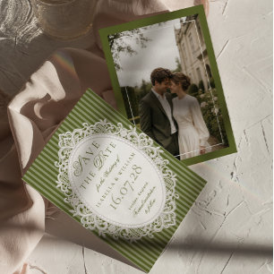 Invitation Faire part de photo de mariage vert olive en dente