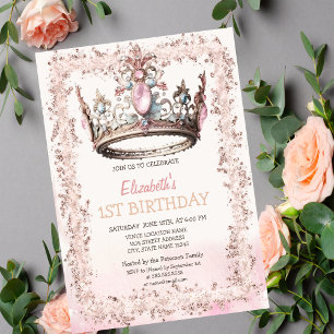 Invitation Faire part de premier anniversaire avec couronne d