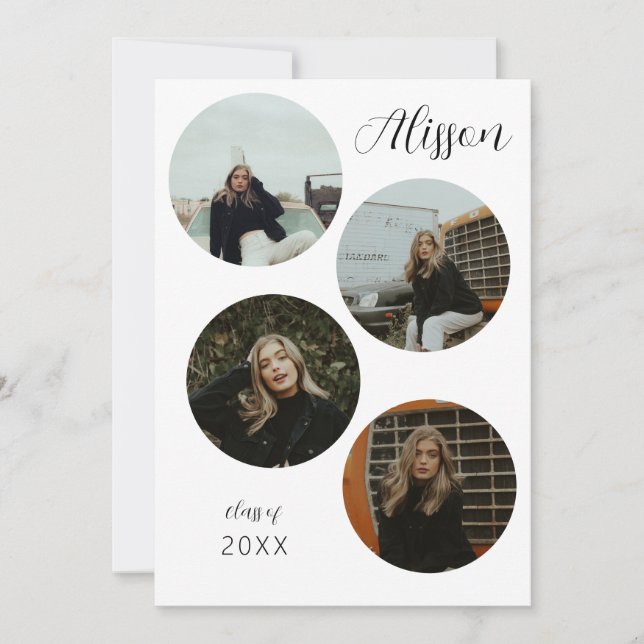 Invitation Faire part de remise de diplôme rond avec quatre p (Devant)