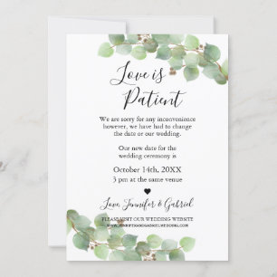 Invitation Faire part de report de mariage Love is Patient