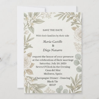Invitation Faire part de sauvegarde Elegance Branche d'olivie
