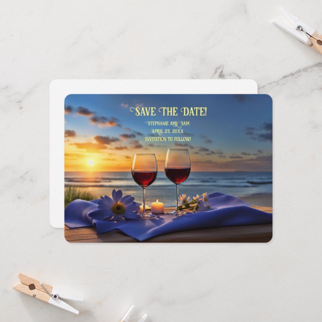 Invitation Faire part de vin de plage romantique pour Sauvega (Devant/Arrière en situation)