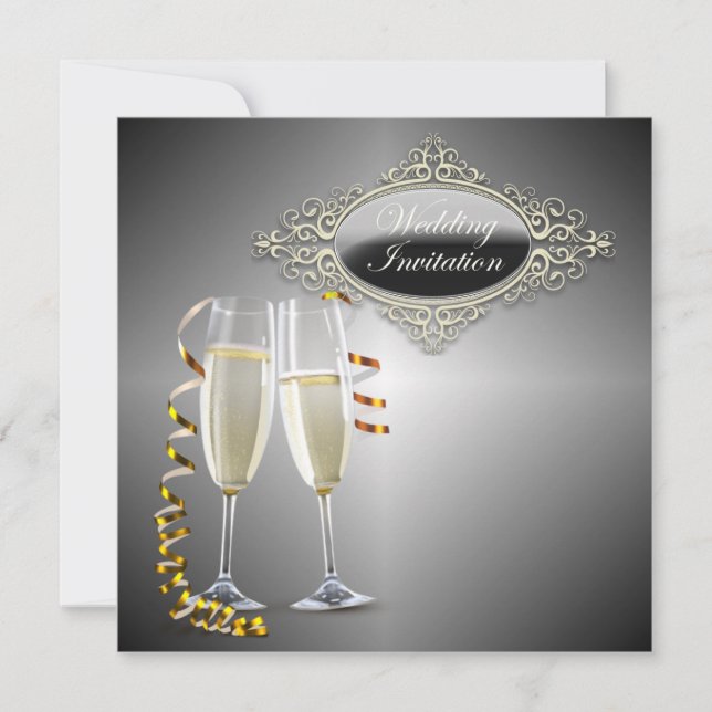 Invitation Faire-parts de mariage verres à Champagne élégants (Devant)