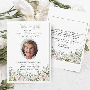 Invitation Faire Simple Eucalyptus Rose Blanche Photo Funérai